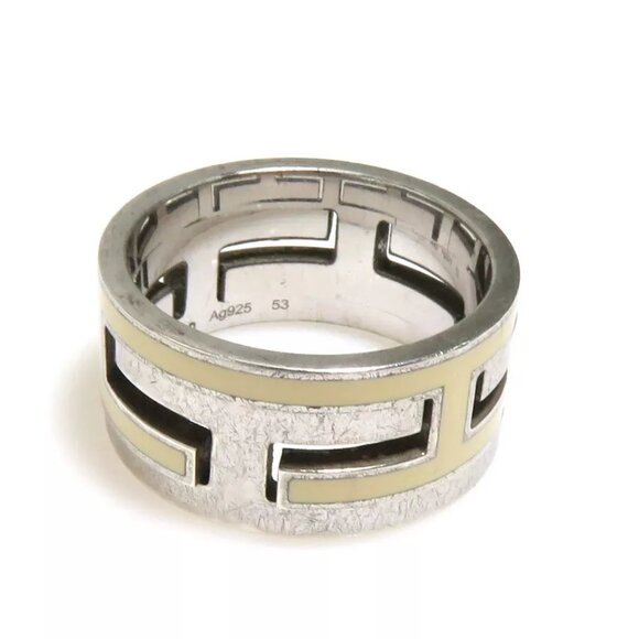 Auth HERMES Move H Ring Silver/Off White Silver 925/Enamel - e60130a - Picture 1 of 9